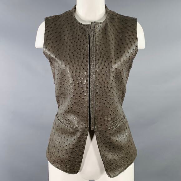 NAKARA Size M Grey Ostrich Leather Zip Up Vest - Picture 1 of 6